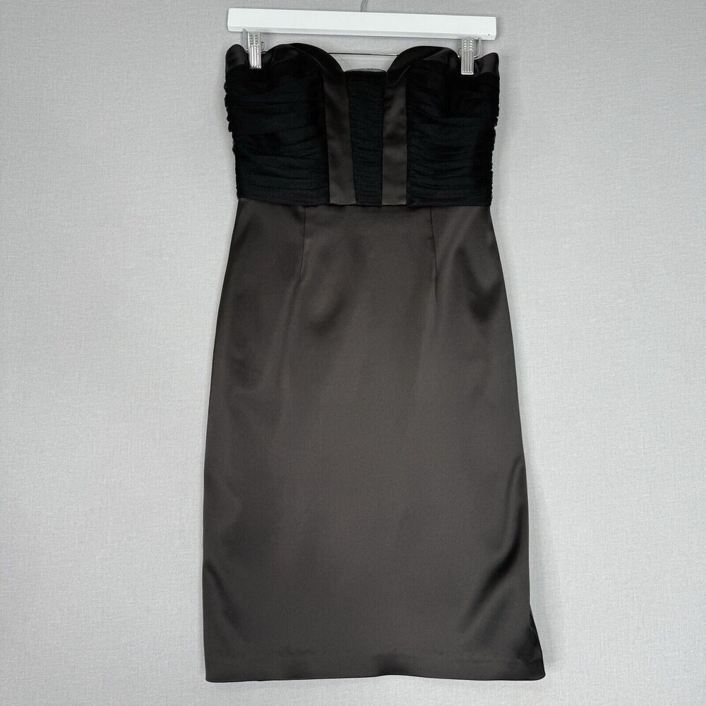 Vintage David Meister Womens Dress 2 Black Strapless Corset Bust Ruched Y2K 90s
